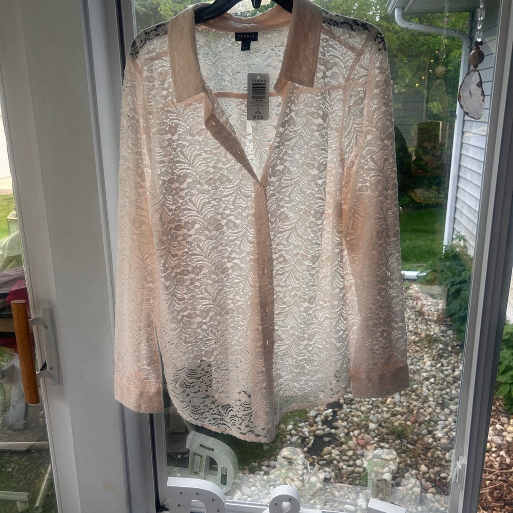 Torrid cream ivory Embellished Blouse with Notched Collar